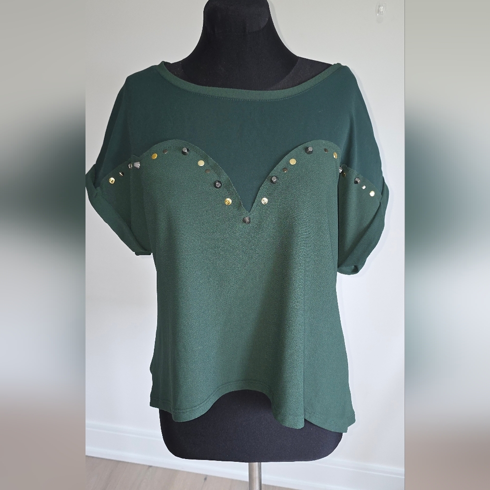 Rare Guarapo Forest Green Embellished Studs Dolman Sleeve Boxy Oversized Top S